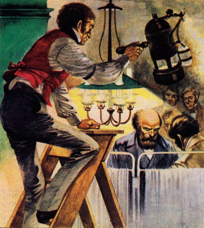 Joseph Lister insisterte på karbonspray i operasjonssalen (farge litho) av Peter Jackson