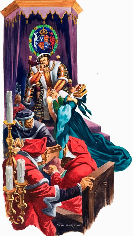 Kong Henry VIII bestemte seg for å skilles fra sin kone, Katarina av Aragon (gouache på papir) av Peter Jackson