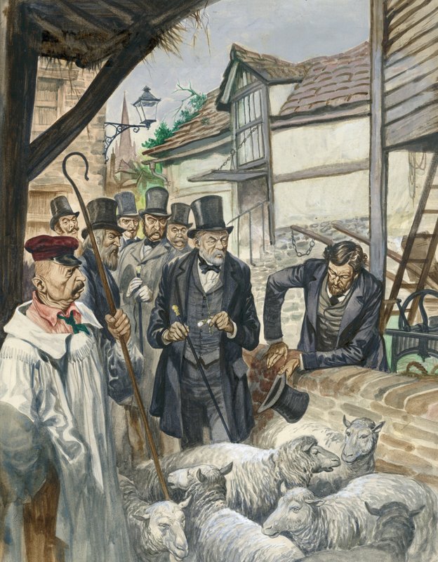 Louis Pasteur ser resultatene av eksperimentet hans med en vaksine mot miltbrann av Peter Jackson