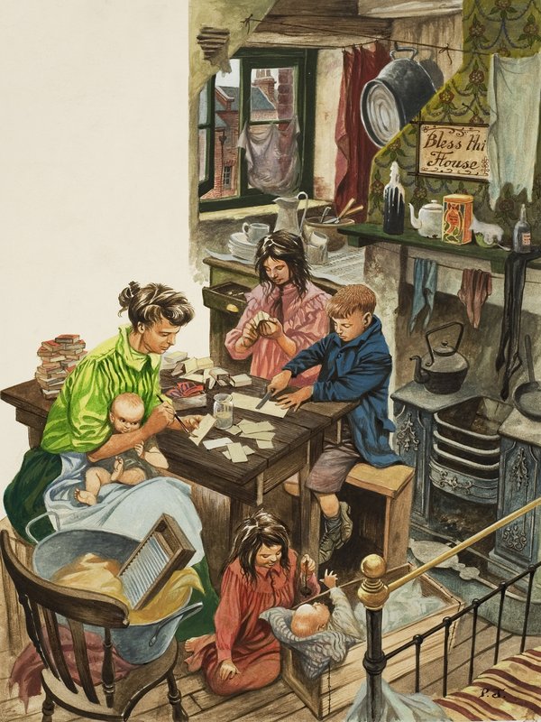 Å lage fyrstikkesker (gouache på papir) av Peter Jackson