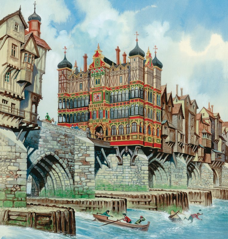 Old London Bridge (gouache på papir) av Peter Jackson
