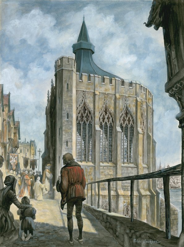 Rekonstruksjon av Chapel of St Thomas på gamle London Bridge av Peter Jackson