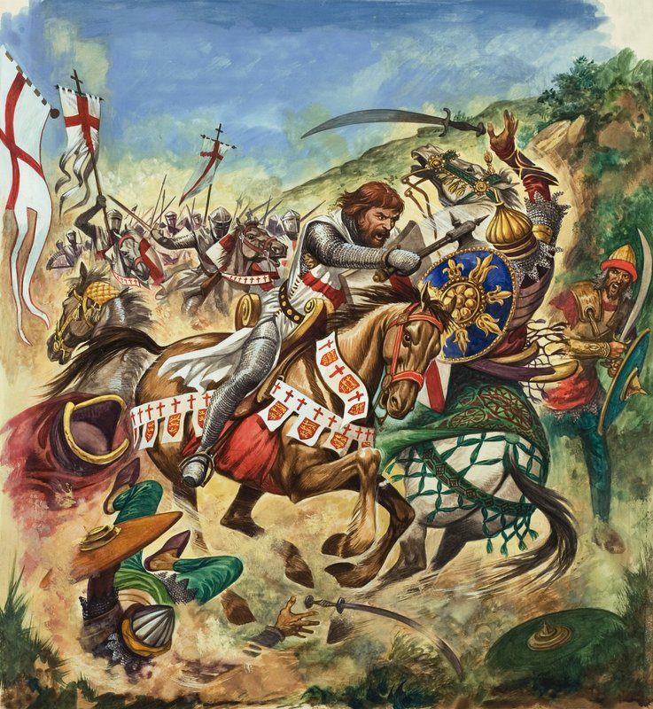 Rikard Løvehjerte (1157–99) under det tredje korstoget (gouache på papir) av Peter Jackson