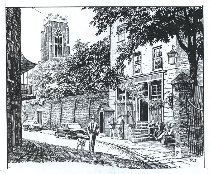 The Grenadier, Wilton Row, Belgravia (blekk på papir) av Peter Jackson
