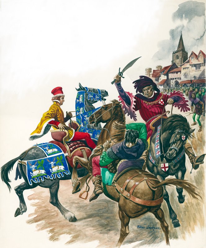 Londons borgermester angriper Wat Tyler (d. 1381) (gouache på papir) av Peter Jackson