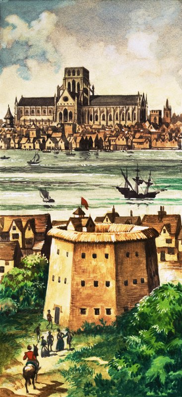 Utsiden av Globe Theatre ved elven ved Bankside av Peter Jackson