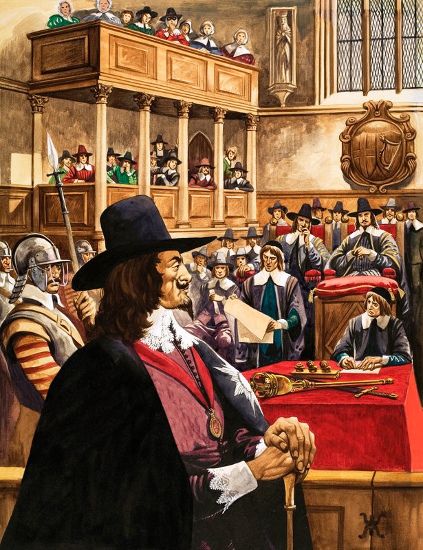 Rettssaken mot kong Charles den første i Westminster Hall av Peter Jackson