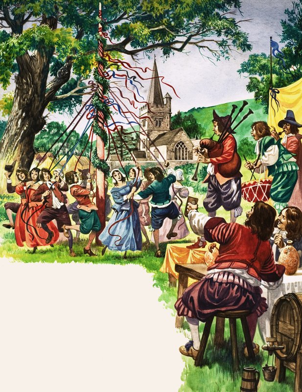Landsbyboere danser rundt majstangen av Peter Jackson