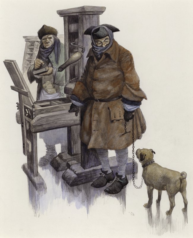William Hogarth, 16. februar 1740, på Frost Fair ved Themsen av Peter Jackson