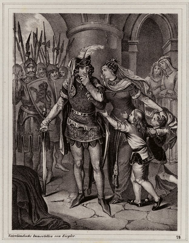 Johannes den blinde, konge av Böhmen (gravering) av Peter Johann Nepomuk Geiger