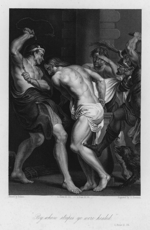 The Scourging of Christ, I Peter II, 24 (gravering) av Peter Paul (after) Rubens