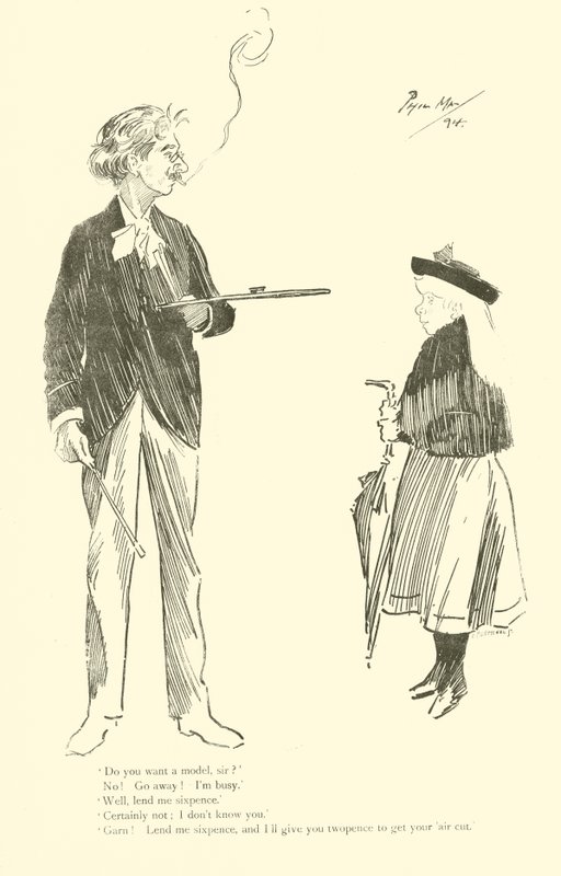 Tegneserie av Phil May, fra 1890-tallet (litho) av Phil May