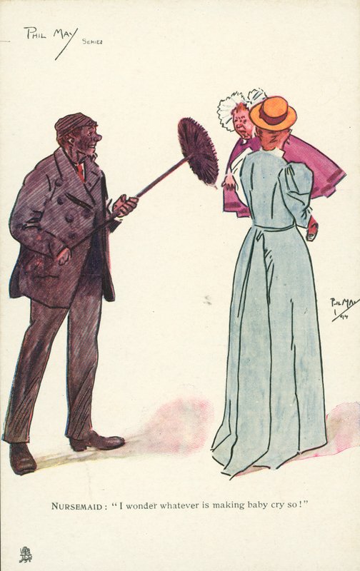 Skorsteinsfeier får en baby til å gråte (farge litho) av Phil May