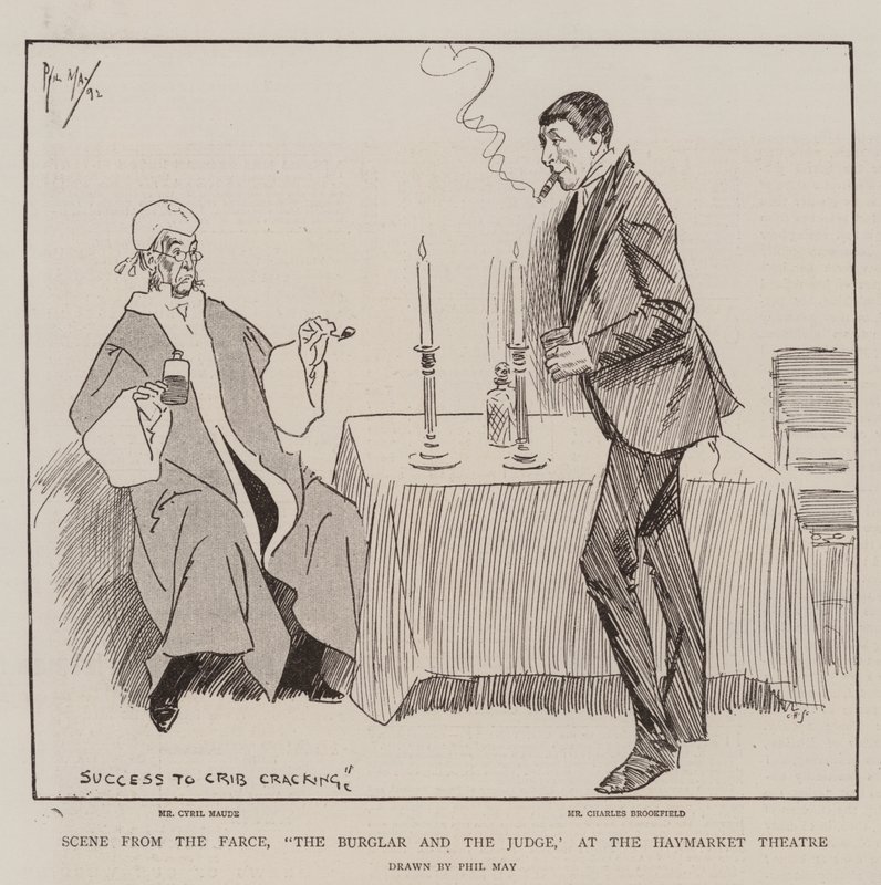 Scene fra Farsen, The Burglar and the Judge, på Haymarket Theatre av Phil May