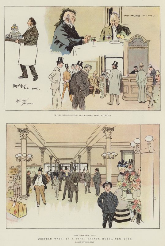 Western Ways, på et Fifth Avenue Hotel, New York (chromolitho) av Phil May