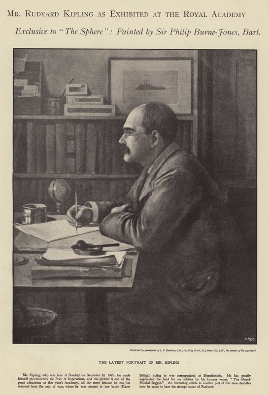 Portrett av Rudyard Kipling utstilt på Royal Academy (litho) av Philip (after) Burne Jones