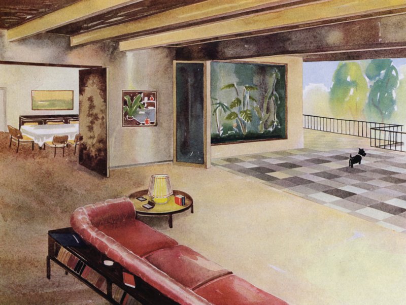 1930-talls interiør: Hall med terrasse (farge litho) av Philip Alexius de (after) Laszlo