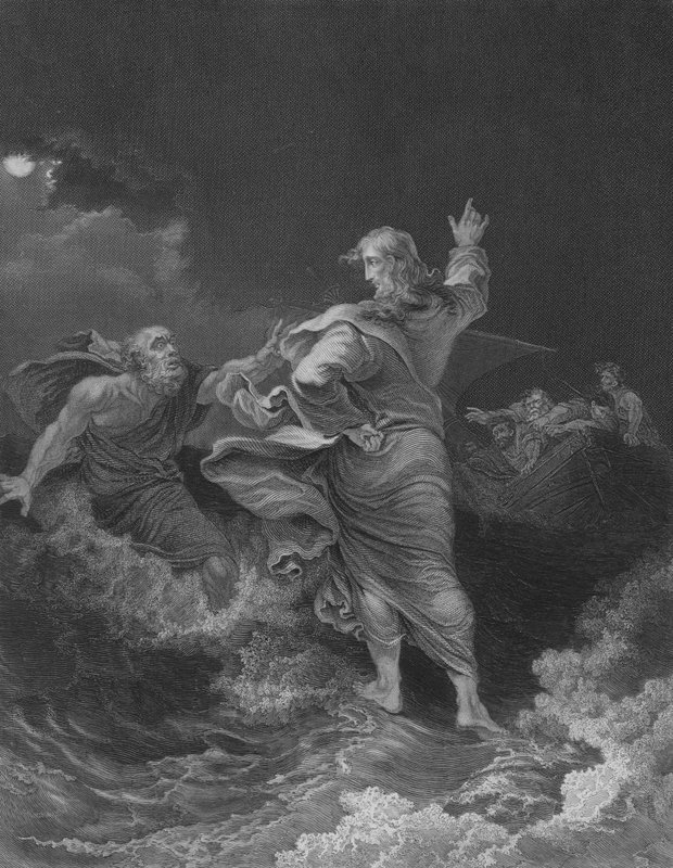 Kristus går på havet (gravering) av Philip James de Loutherbourg