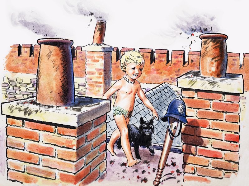 Baby på taket, illustrasjon fra «Vannbabyene» av Charles Kingsley (gouache på papir) av Philip Mendoza