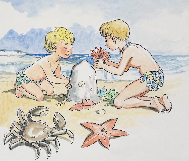 Ved sjøen, illustrasjon fra «Vannbabyene» av Charles Kingsley av Philip Mendoza
