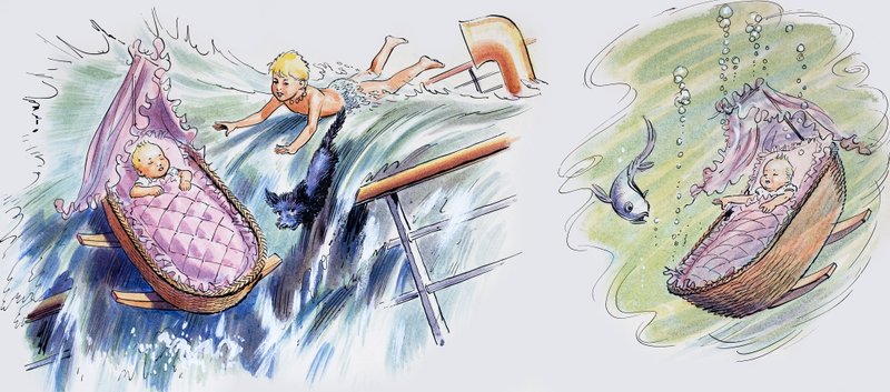 Det synkende skipet, illustrasjon fra «The Water Babies» av Charles Kingsley av Philip Mendoza