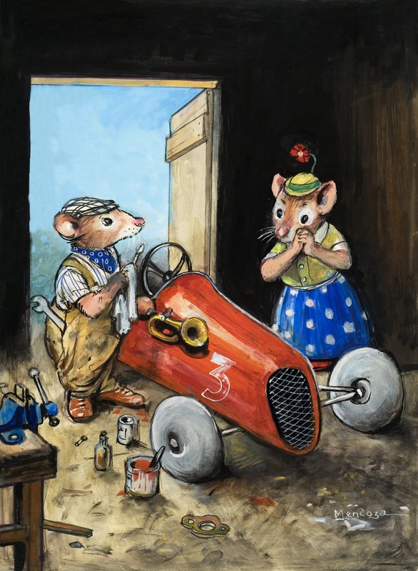 Bymusen og bygdemusen (gouache på papir) av Philip Mendoza