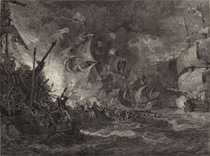 Nederlag av den spanske armadaen (gravering) av Philippe de (after) Loutherbourg