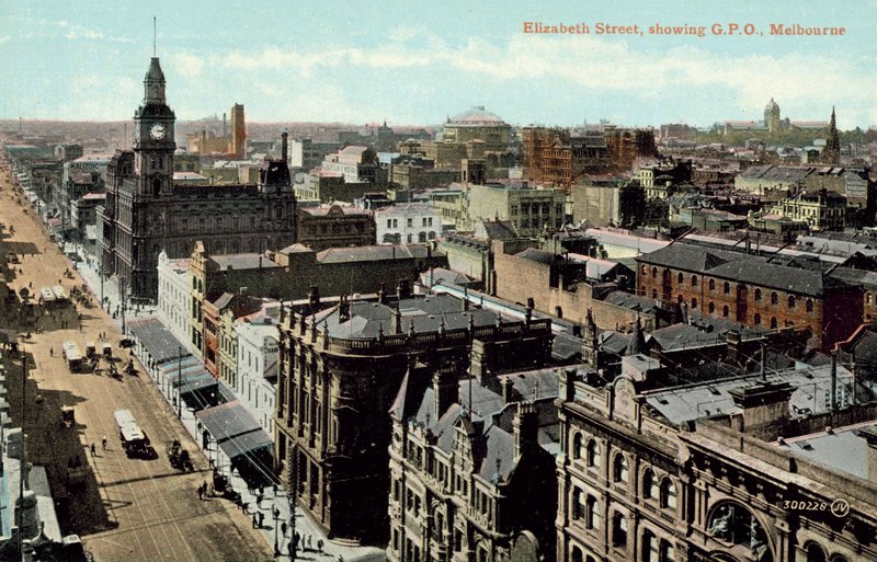 Elizabeth Street, viser GPO, Melbourne (fargebilde) av Photographer Australian