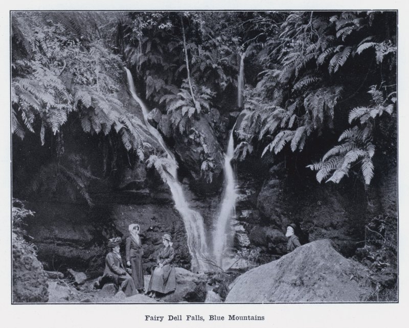Fairy Dell Falls, Blue Mountains (s/hvitt bilde) av Photographer Australian