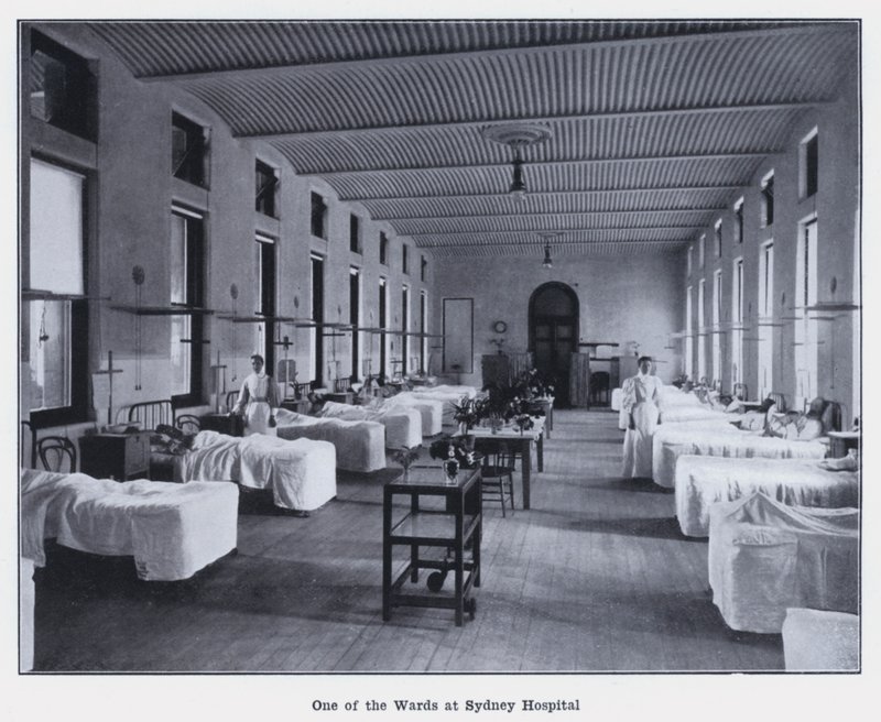 En av avdelingene ved Sydney Hospital (s/hvitt bilde) av Photographer Australian