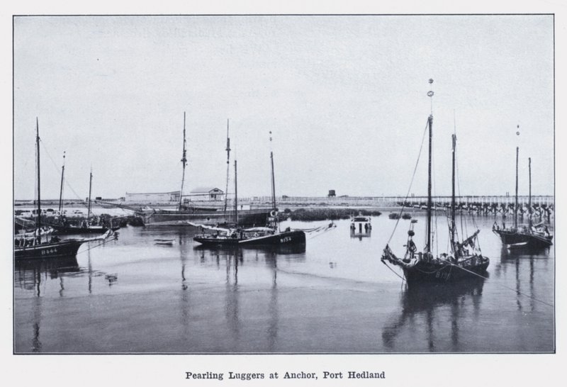 Pearling Luggers at Anchor, Port Hedland (s/hv-bilde) av Photographer Australian