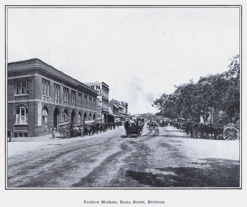 Produce Markets, Roma Street, Brisbane (s/hvitt-bilde) av Photographer Australian
