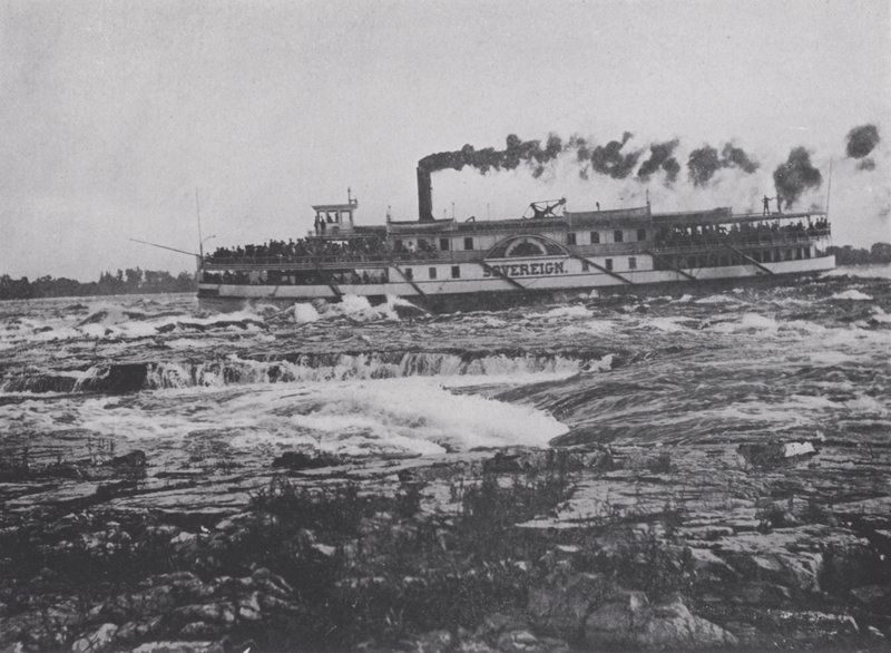 Skyting av Lachine Rapids, River St Lawrence (s/hvitt bilde) av Photographer Canadian