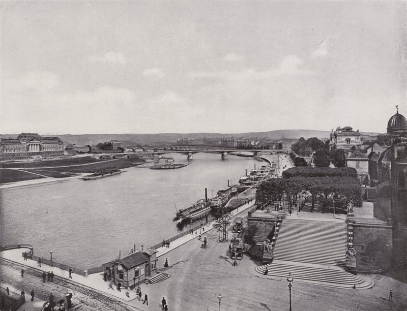 Bruhl'sche Terrasse og Elbquai (s/hvitt bilde) av Photographer German