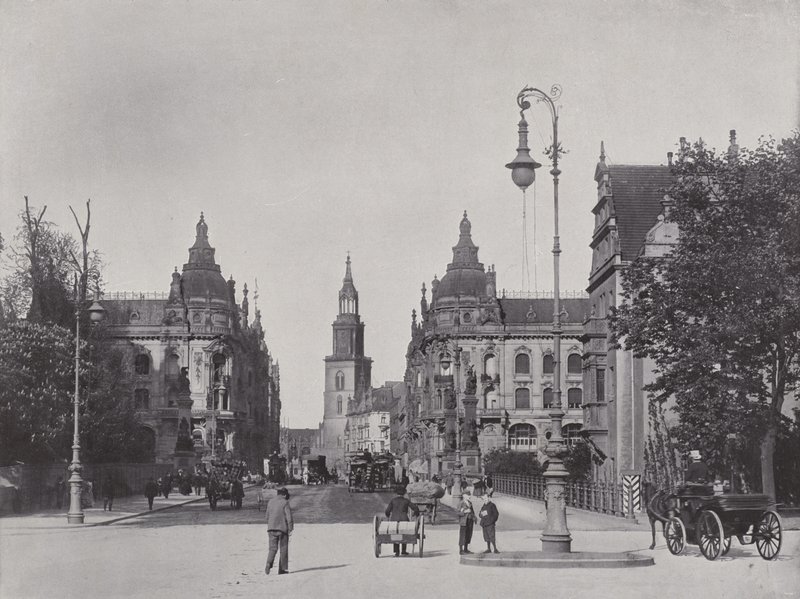 Kaiser Wilhelm Bridge og Kaiser Wilhelm Street (s/hvitt bilde) av Photographer German