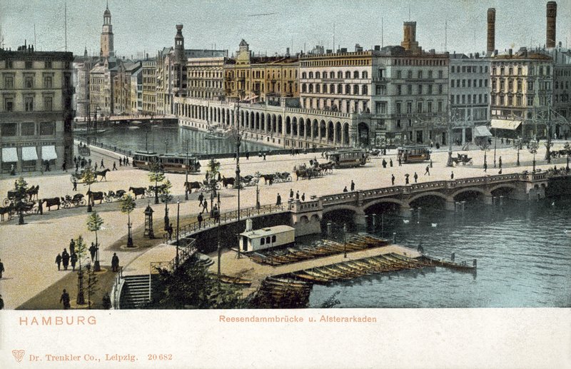 Reesendamm Bridge, Alster River, Hamburg (fargebilde) av Photographer German