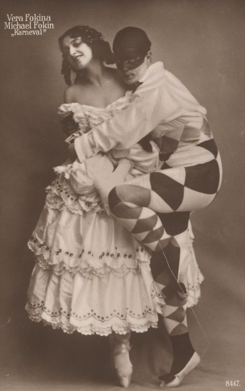 Russiske ballettdansere Vera Fokina og Michel Fokine i Carnaval, c1910 (s/hvitt-bilde) av Photographer German
