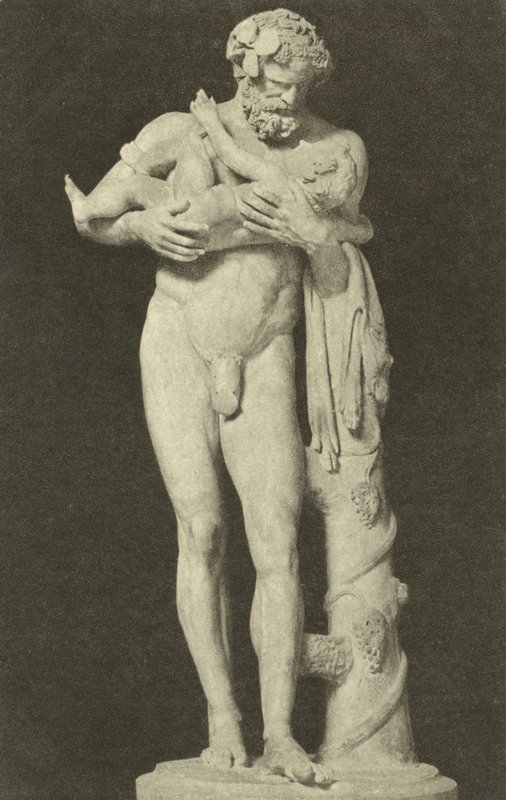 Silenus med barnet Dionysos, gammel romersk skulptur i samlingen til Glyptothek, München, Tyskland (s/hvitt-bilde) av Photographer German
