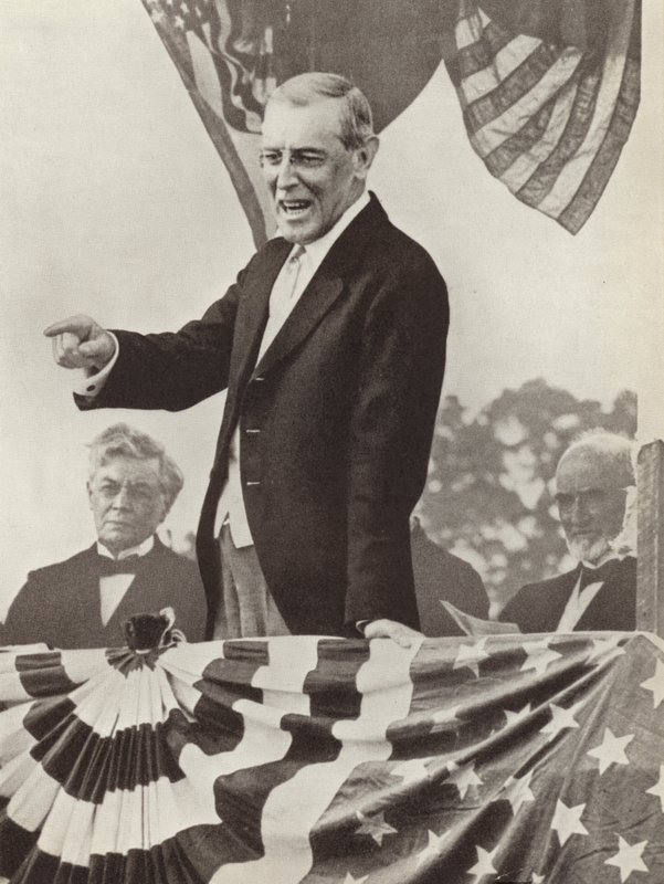 USAs president Woodrow Wilson, drivkraften bak opprettelsen av Folkeforbundet, som likevel ikke klarte å overtale landet sitt til å slutte seg til organisasjonen (s/hv-bilde) av Photographer German