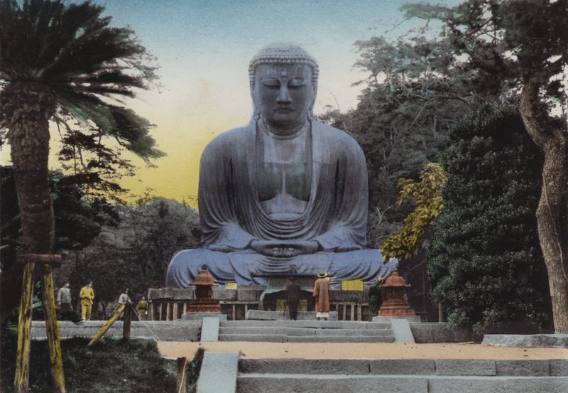 Japan, ca. 1912: The Finest Daibutsu, eller Great Buddha at Kamakura, stammer fra 1252 Høyde 49 fot og 7 tommer, med tog 50 minutter fra Yokohama (bilde) av Photographer Japanese