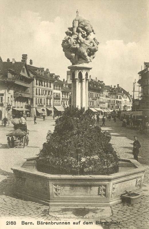 Bern, Sveits, Barenbrunnen på Barenplatz (s/hvitt bilde) av Photographer Swiss