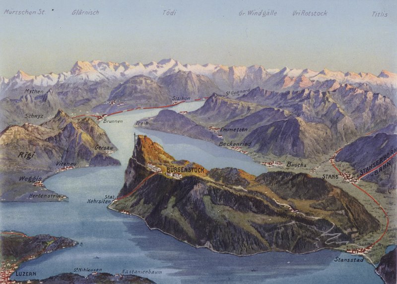 Burgenstock u Vierwaldstattersee (fargefoto) av Photographer Swiss