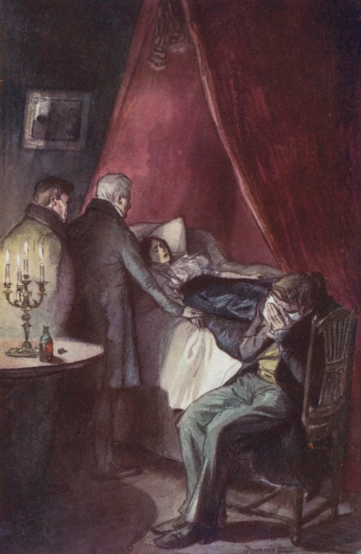 Emma, med haken senket på brystet, lå med åpne, stirrende øyne av Pierre Georges Jeanniot