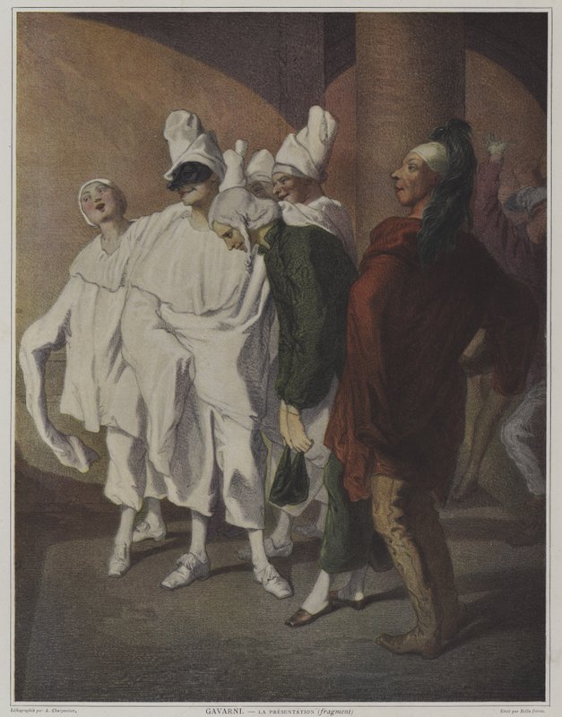 Detalj fra La Presentation (The Presentation) (farge litho) av Pierre (after) Gavarni