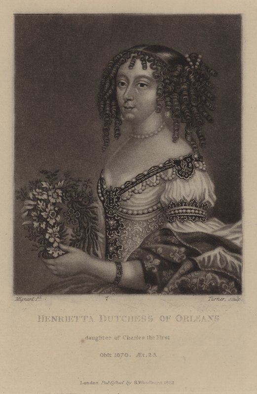 Henrietta, hertuginne av Orleans, datter av kong Charles I (mezzotint) av Pierre (after) Mignard