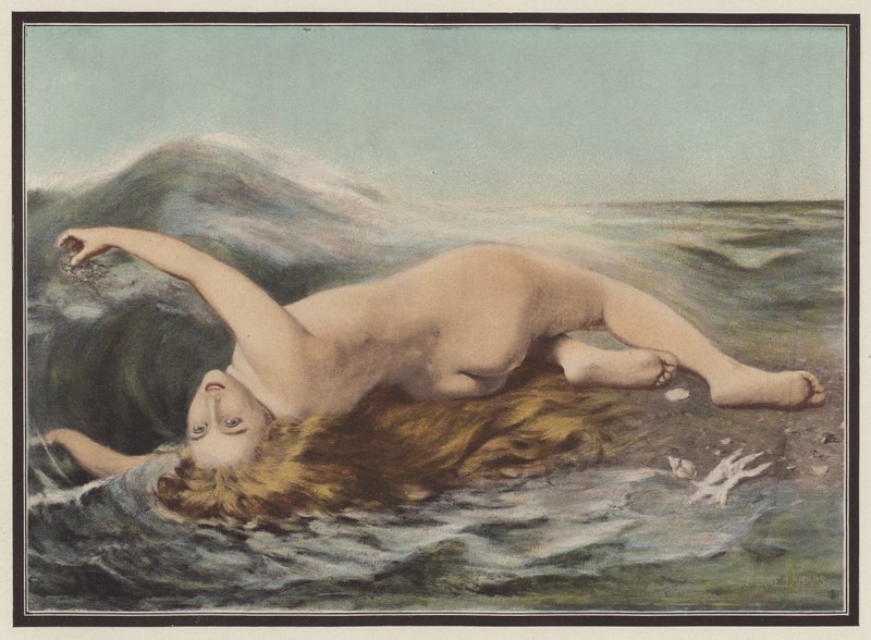 Undine leker med bølgene (farge litho) av Pierre Dupuis