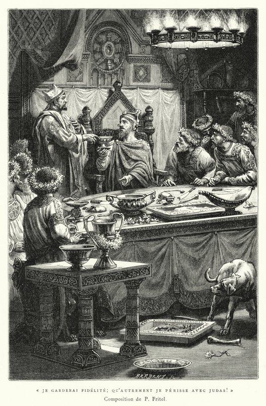 Jeg vil beholde trofastheten, ellers går jeg til grunne med Judas! (gravering) av Pierre Fritel