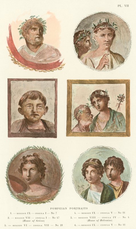 Pompeianske portretter (litho i farger) av Pierre Gusman