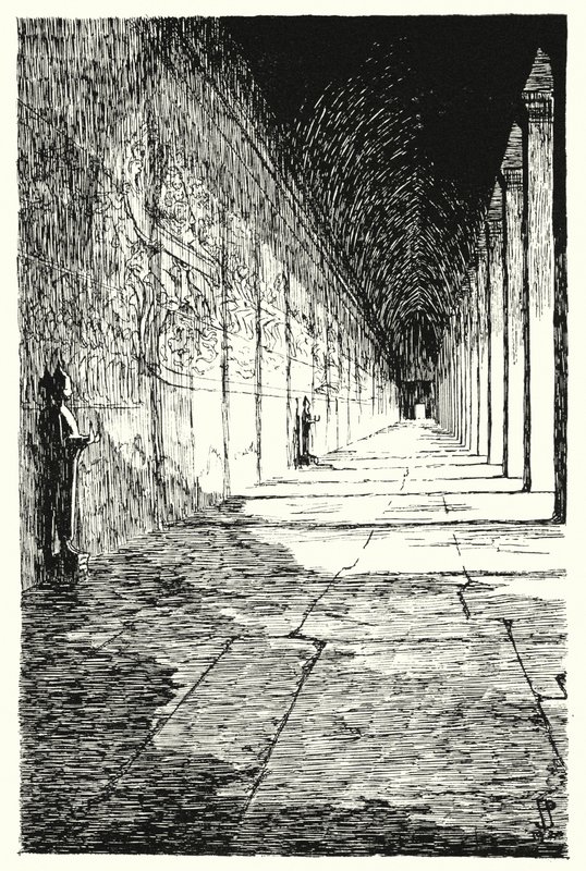 Galleri i første etasje, Angkor Vat (gravering) av Pierre Jeannerat de Beerski