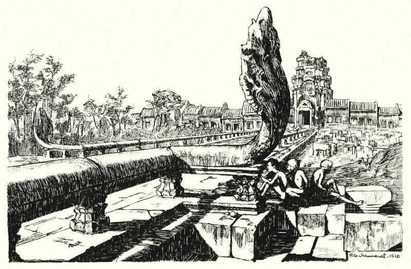 I parken til Angkor Vat, Western Gopuras (gravering) av Pierre Jeannerat de Beerski